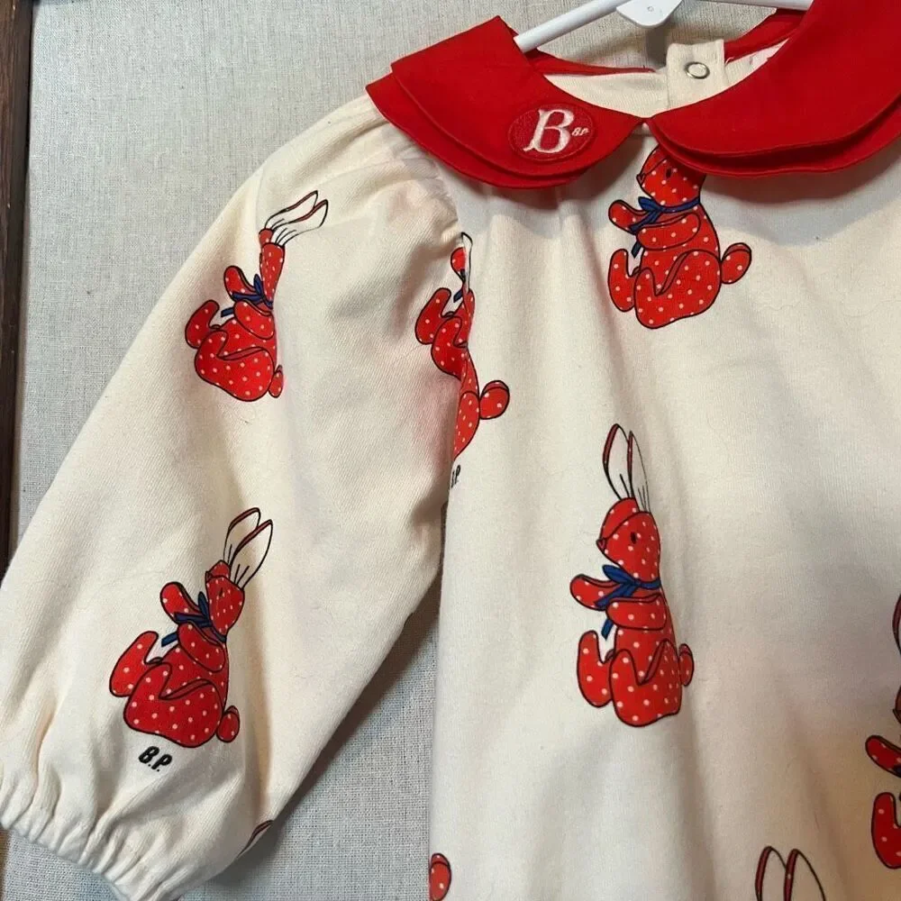 Bebe De Pino Cream & Red Bunny Long Sleeve One Piece